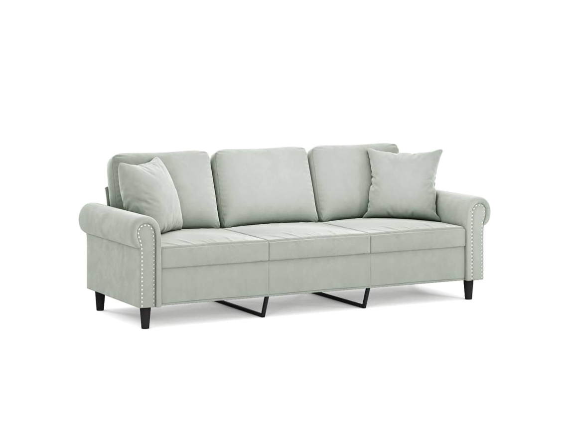 Maison Exclusive - Sofá 3 Lugares + Almofadas Decorativas 180cm Veludo Cinza-claro
