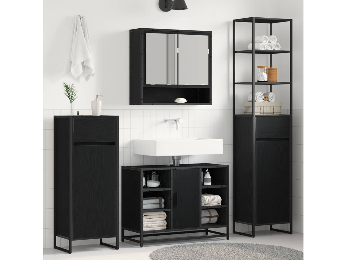 Vidaxl Armário De Banheiro Carvalho Preto 40 X 30 X 180 Cm