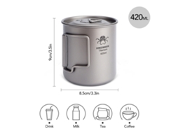 Copo de Titânio 420ml com Alça Plegável | S/MARCA