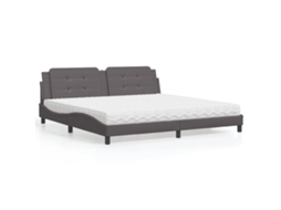 Vidaxl Cama Com Colchão Zadar 200x200 Cm Couro Artificial Cinzento