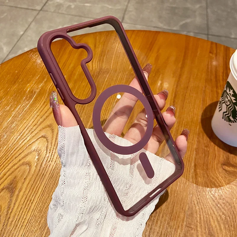 (wine S25 Fe) Capa Protetora Para Carregamento Sem Fio Magsafe Com Moldura Magnética Transparente À Prova De Choque