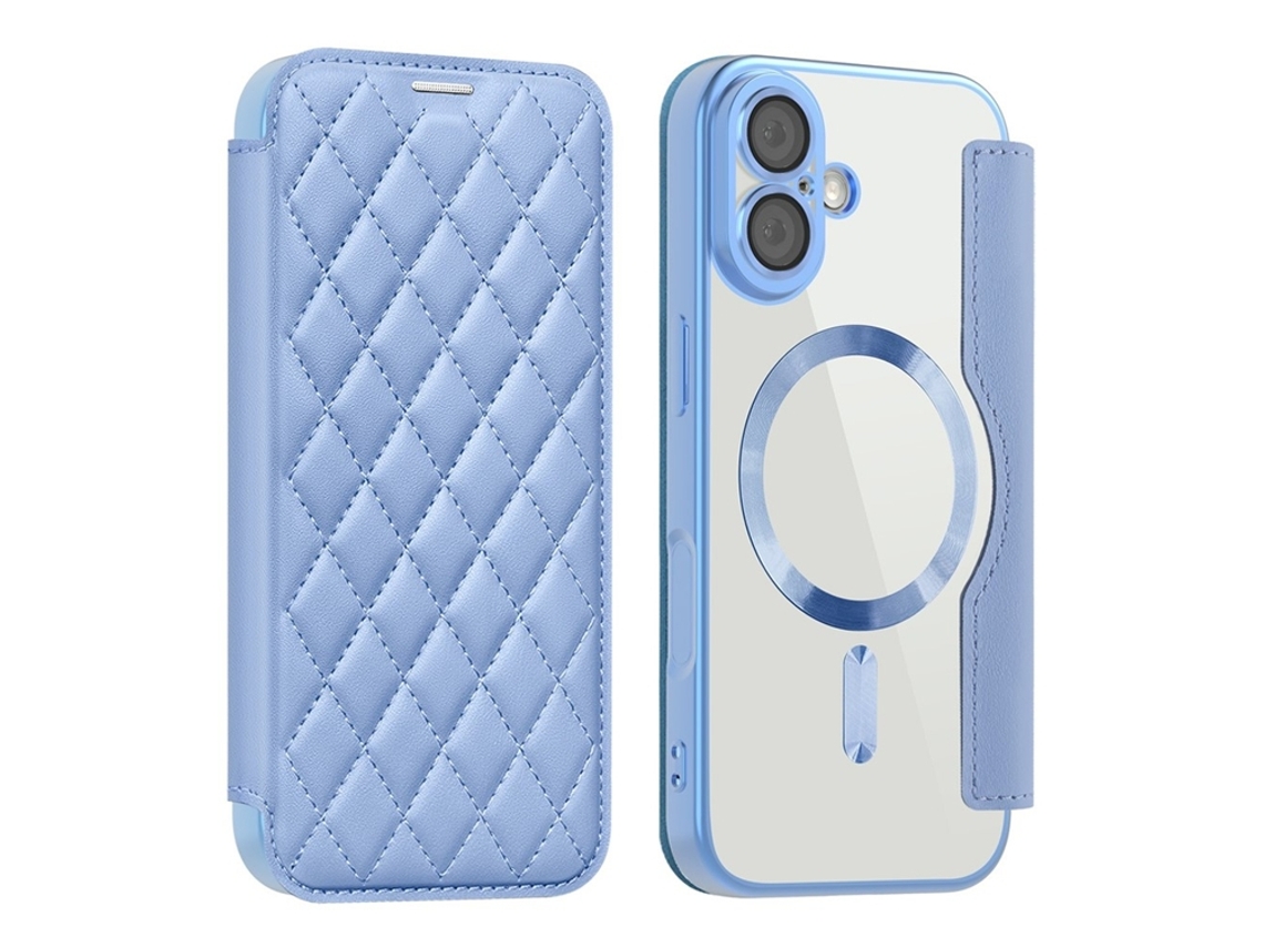 Capa Carteira Para Iphone 17 Com Magsafe E Design Em Losango, Em Couro Sintético - Azul