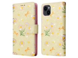 Capa Bloqueio Rfid Margarida Para Iphone 15 Pele Sintética Amarelo