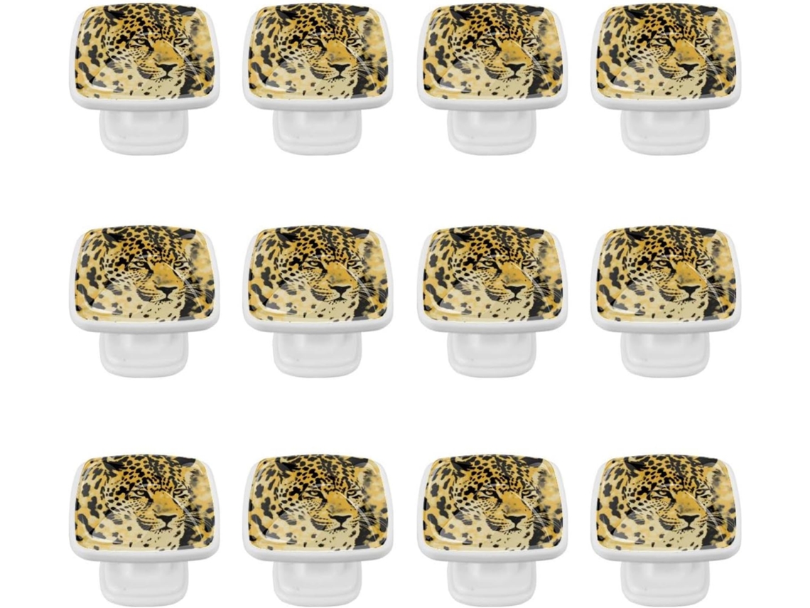 Puxadores Quadrados Para Armários De Cozinha, Puxadores Para Armários E Gavetas, 12 Peças, Estampa Abstrata De Leopardo