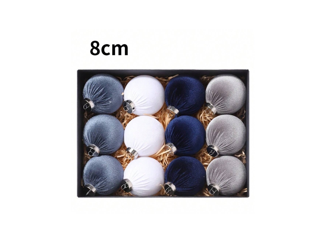 Decorações De Natal, Exquísitas, Kit De Bolas De Natal De Plástico Envoltas Em Tecido, Acessórios Para Árvore De Natal Igvtrade (8 Cm/12 Unidades)
