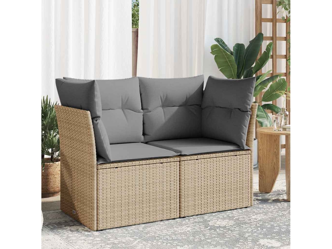 Vidaxl Sofá De Jardim De 2 Lugares Com Almofadões Vime Pe Bege