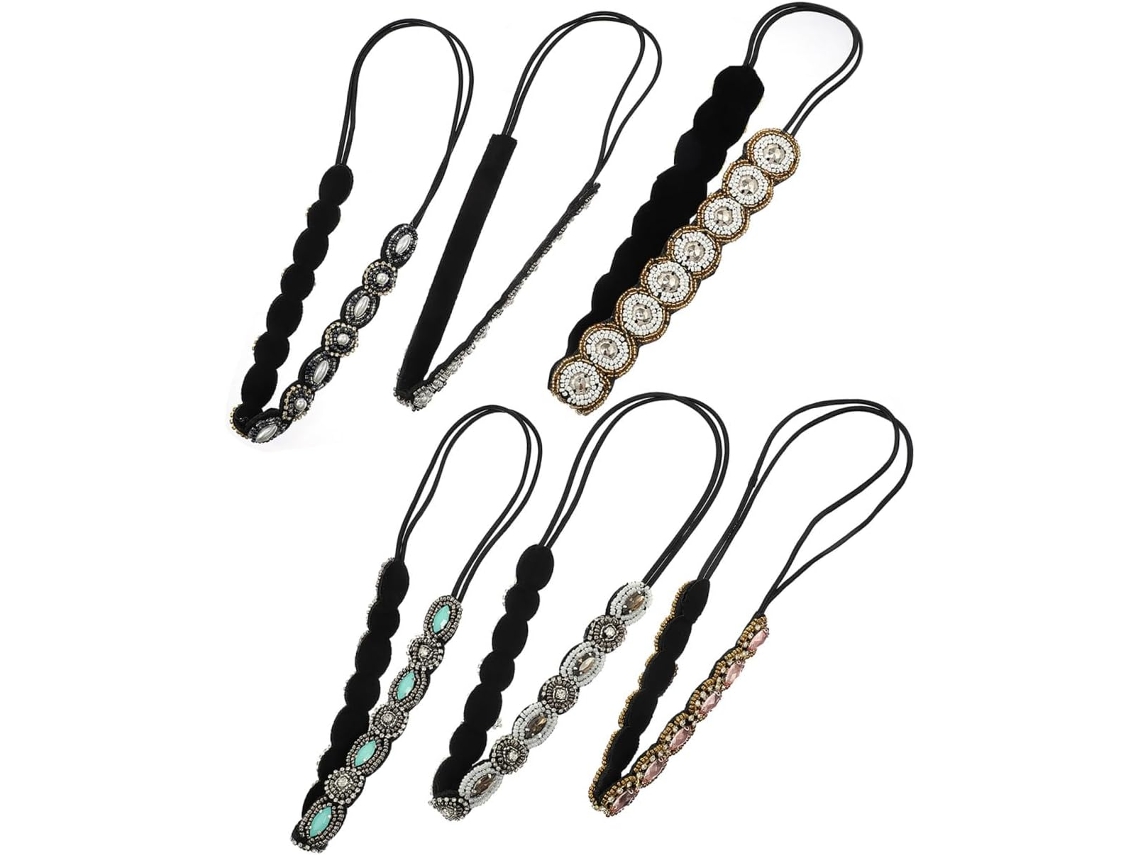 Conjunto De 6 Faixas De Cabelo Elásticas Com Strass Para Mulheres, Com Acessórios.