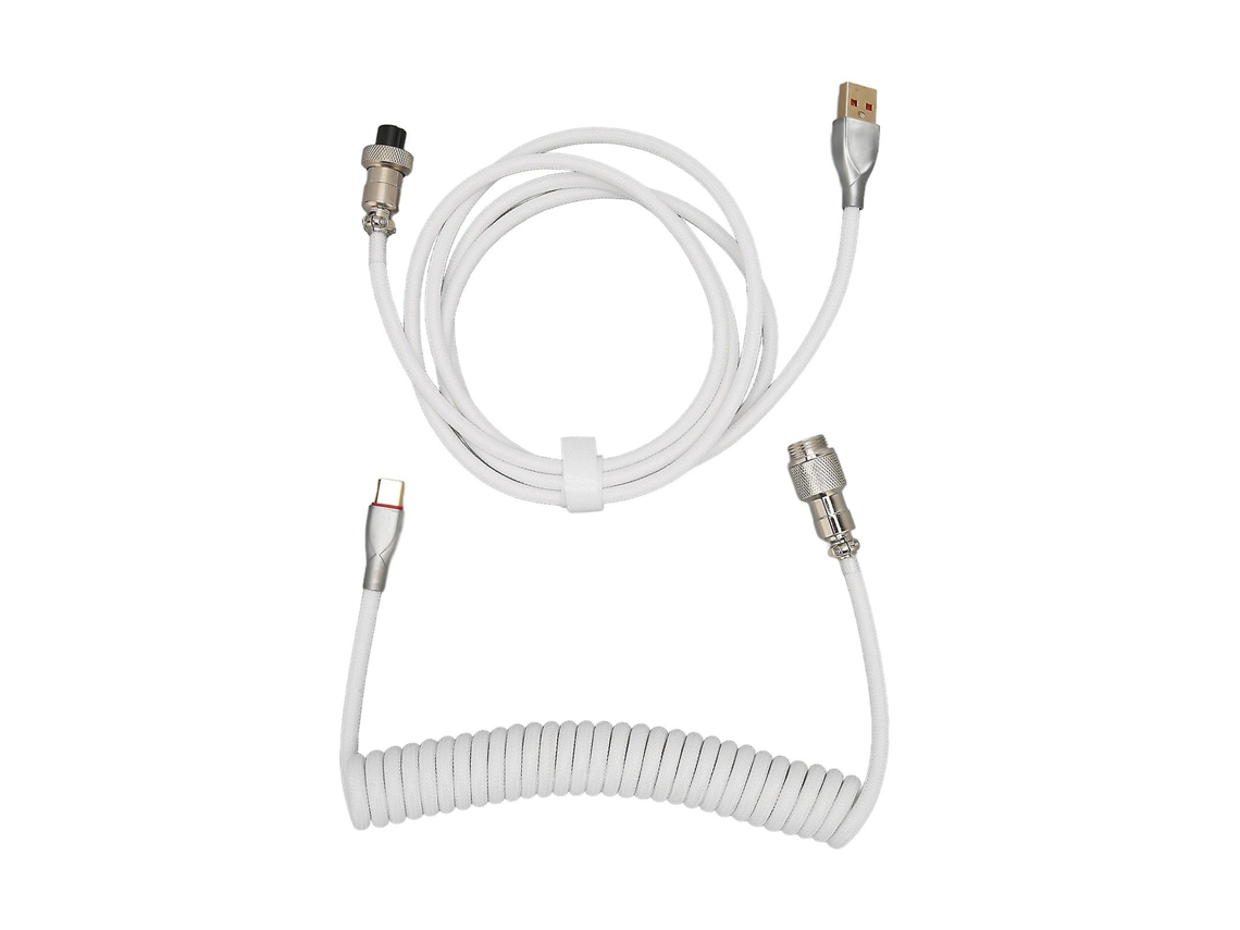 Cabo De Teclado Mecânico Espiral Personalizado Conector Usb C Para Usb A De Aviação Destacável Com Manga Dupla Slowmoose (branco)