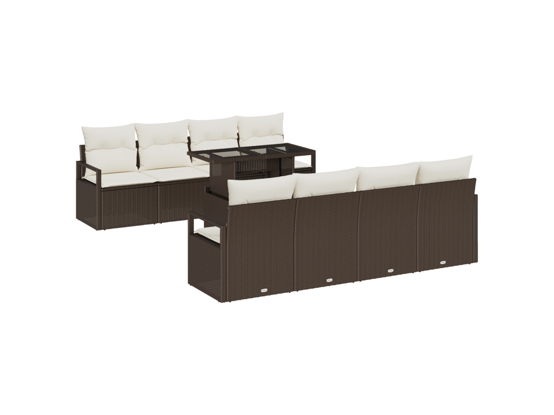 Conjunto 9 De Sofás De Jardim Vidaxl Com Almofadas Castanho Rattan Polietileno  Castanho Vime