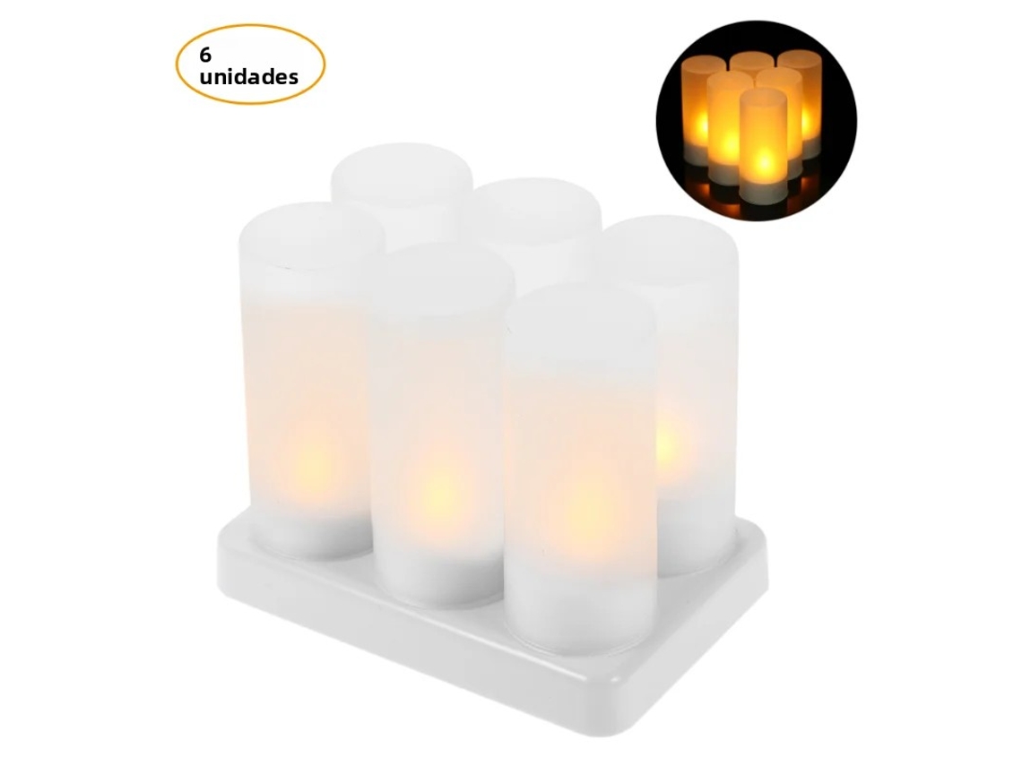 (6 Unidades) Velas Led Recarregáveis Sem Chama Com Capa Plástica, Recarregáveis Via Usb