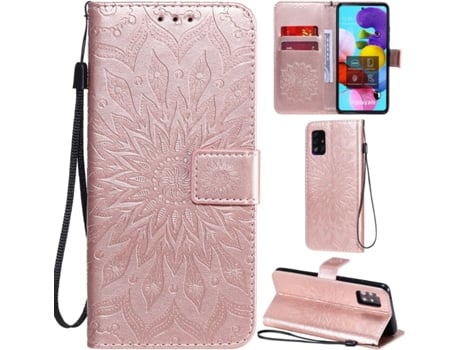 Suporte Padrão Girassol Ouro para Samsung Galaxy A51 5G HONGWE. com Porta-Cartões Multicor