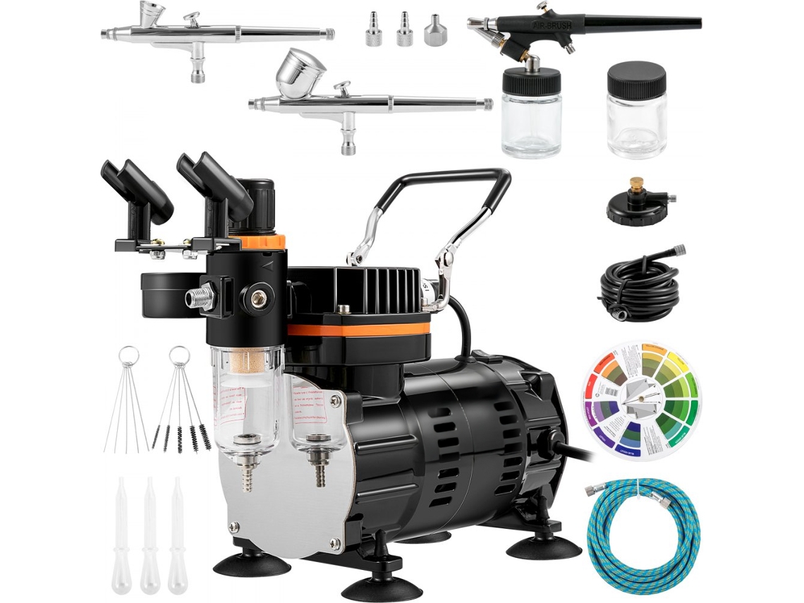 Conjunto Profissional De Aerógrafo Com Compressor E Pistolas Para Pintura, Modelismo E Arte Tekmaquinas