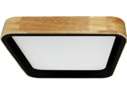 Plafón De Led 15w Quadrado Madeira E Alumínio 370x370 Mm Cct Selecionável Dari Preto