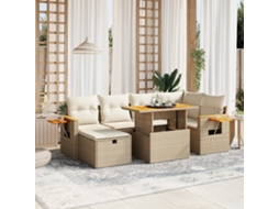 Vidaxl 7 Pcs Conjunto De Sofás P/ Jardim Com Almofadões Vime Pe Bege