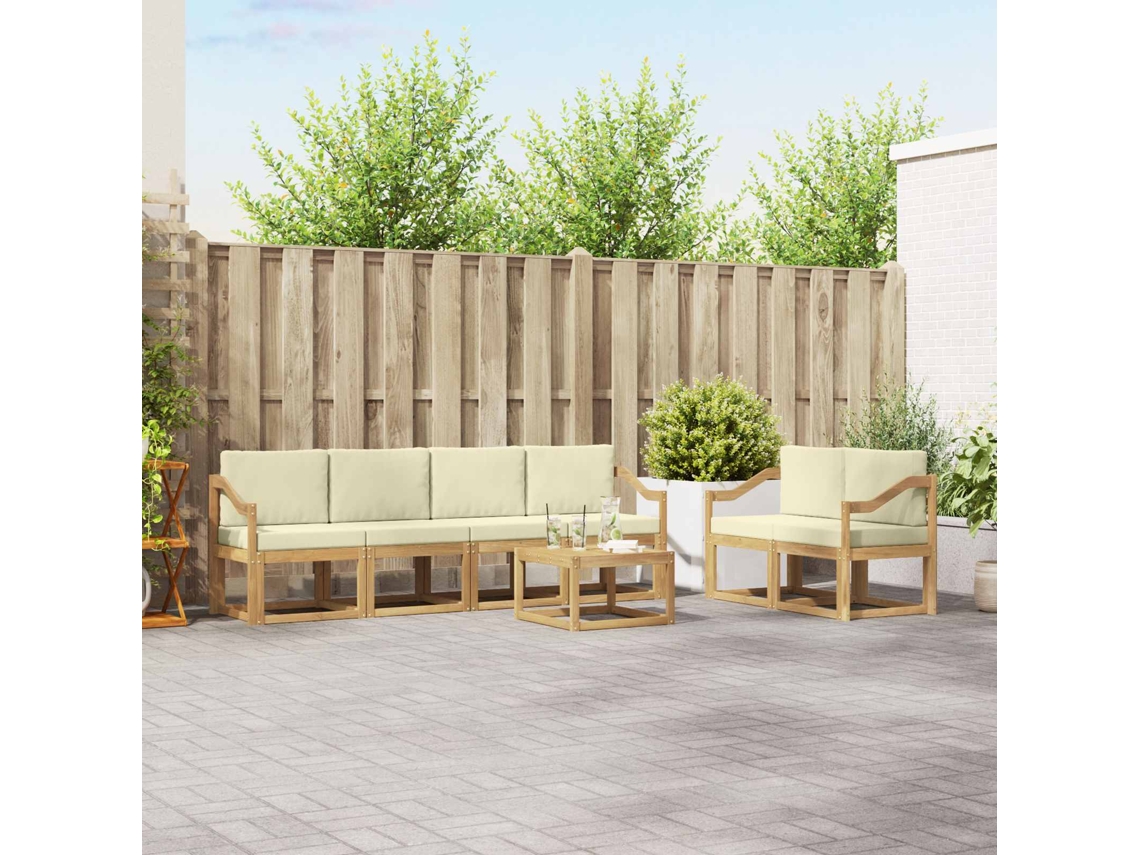 Vidaxl Conjunto De Sofás Para Exterior 7 Pcs Branco E Creme