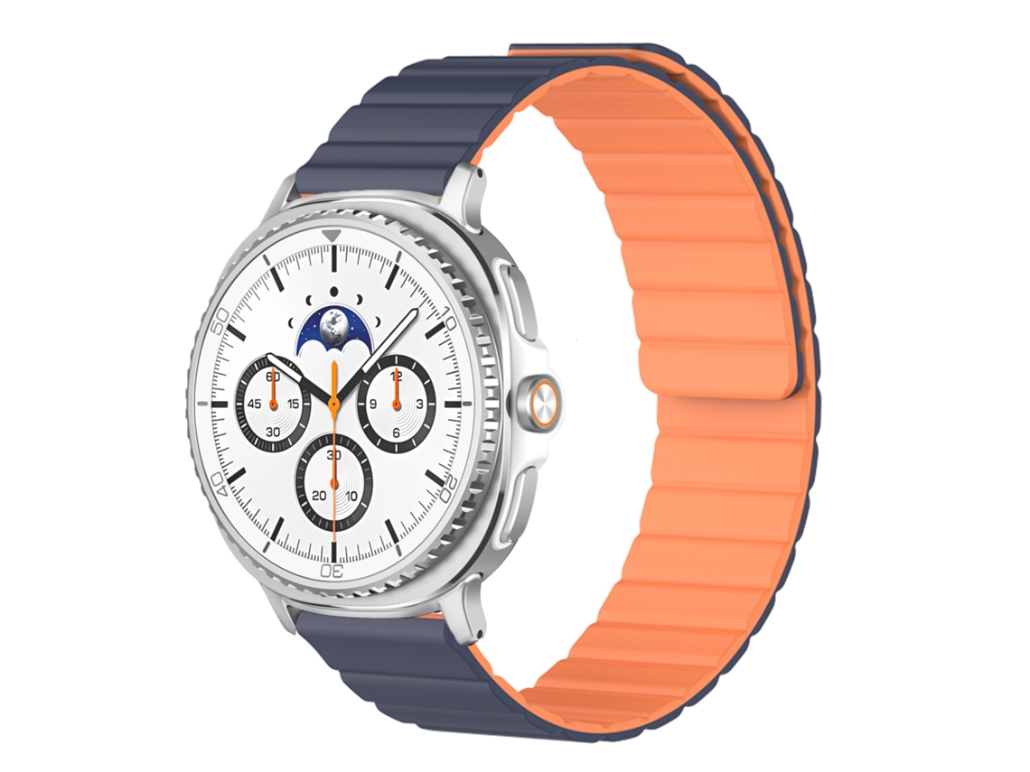Pulseira magnética de silicone com proteção UV para Samsung Galaxy Watch8 Classic Ultra, Azul Meia-Noite com detalhes.