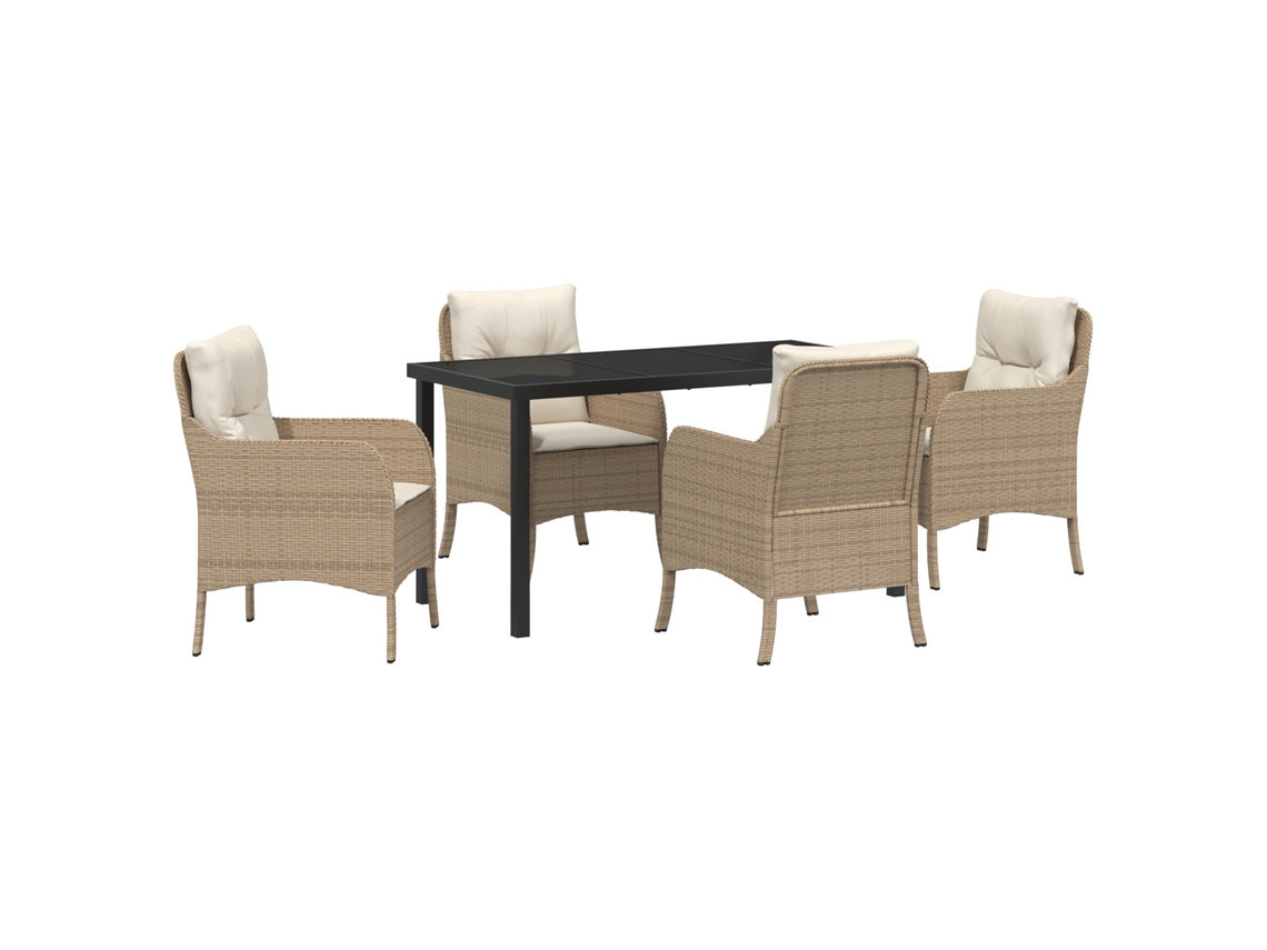 Conjunto 5 De Jantar De Jardim Com Almofadas Vidaxl Bege Rattan Poliéster