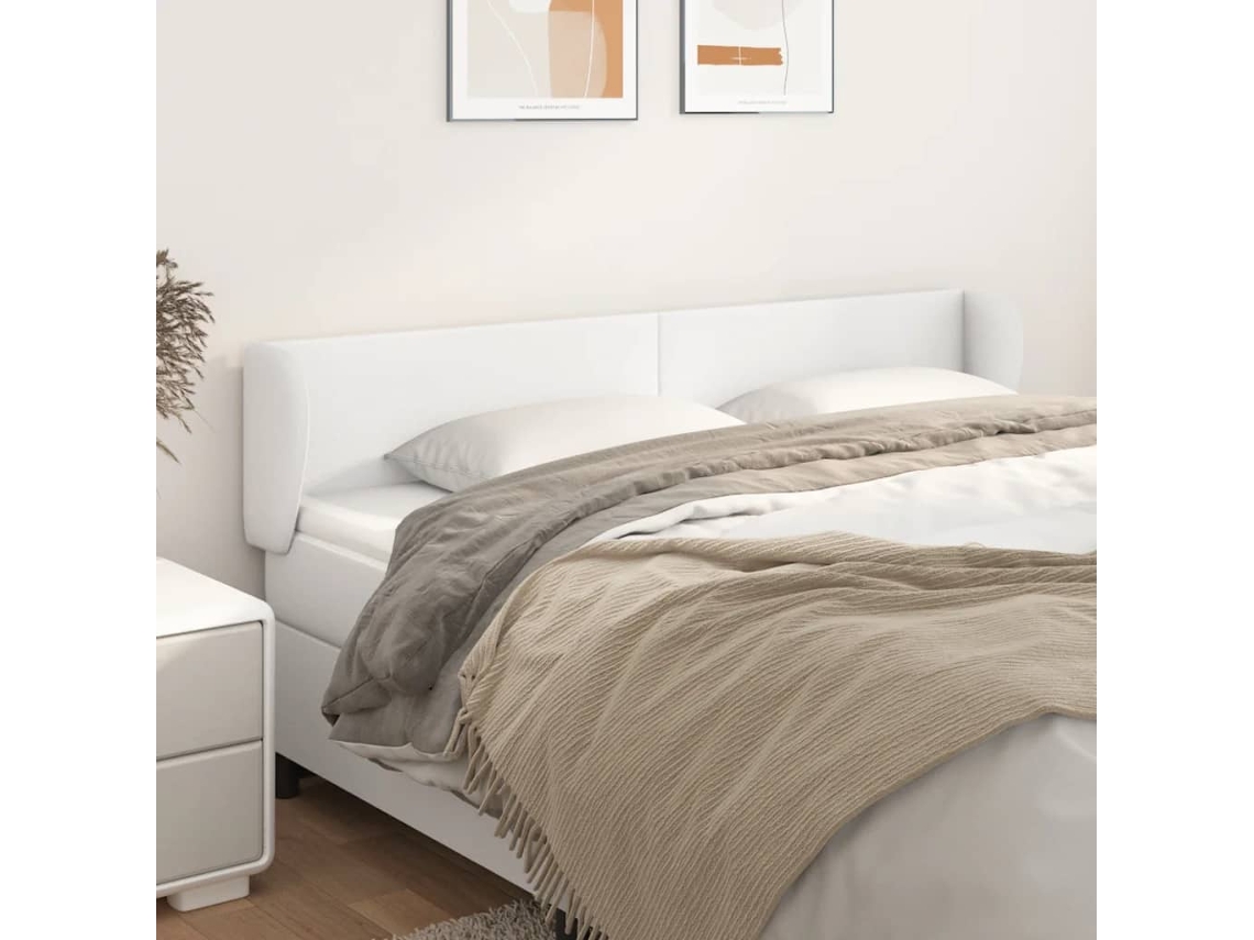 Vidaxl Cabeceira De Cama C/ Abas Couro Artificial163x23x78/88cm Branco