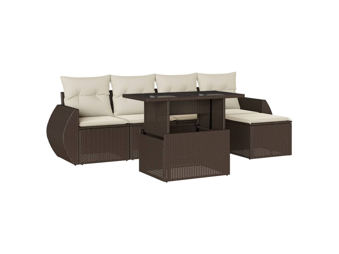Conjunto de 6 sofás de jardim com almofadões Vime Pe Castanho MAISON EXCLUSIVE (80x200 cm)