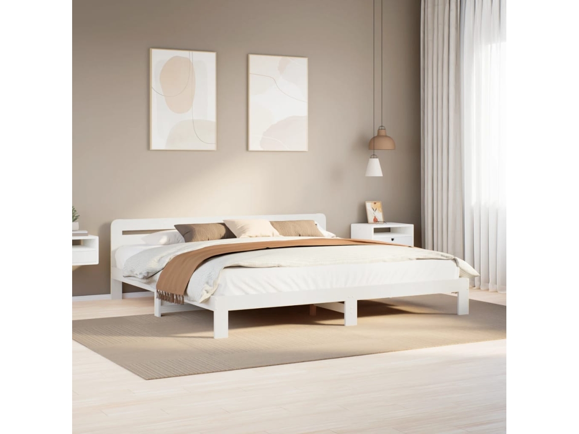 Vidaxl Cama Sem Colchão 180x200 Cm Madeira de Pinho Maciça Branco