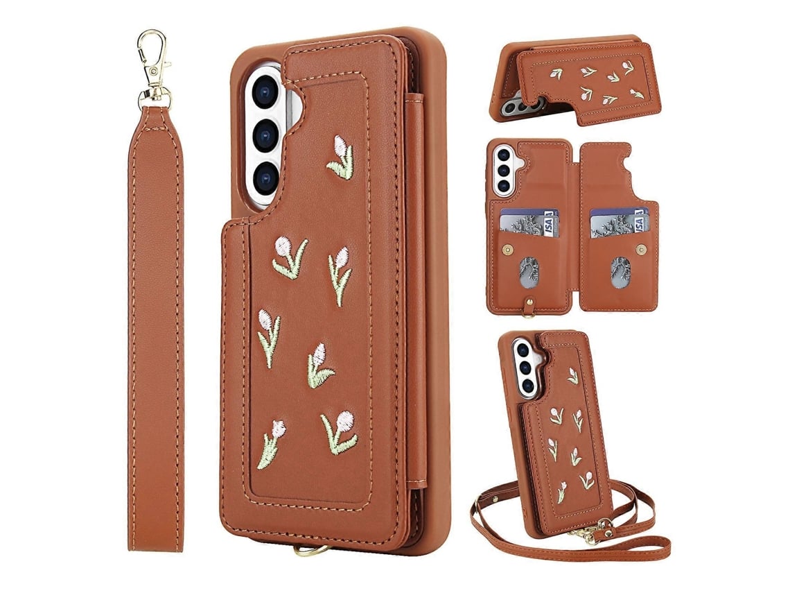 Capa Couro Pu Alça Para Samsung Galaxy A16 4g, Marrom, Elysve