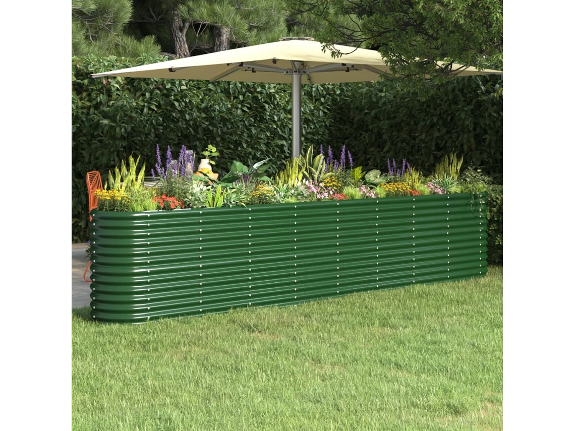 Vidaxl Canteiro Elevado Jardim 332x40x68 Cm Aço Revestido A Pó Verde