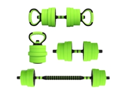 Halteres 30 kg, 4 em 1, com kettlebell e barra, Verde | S/MARCA