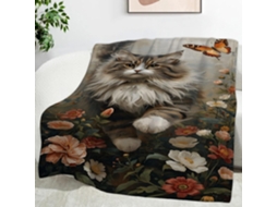 Manta Floral para Cama com Estampa de Gato da Floresta Norueguesa 220x240 Cm Multifuncional Macia e Aconchegan