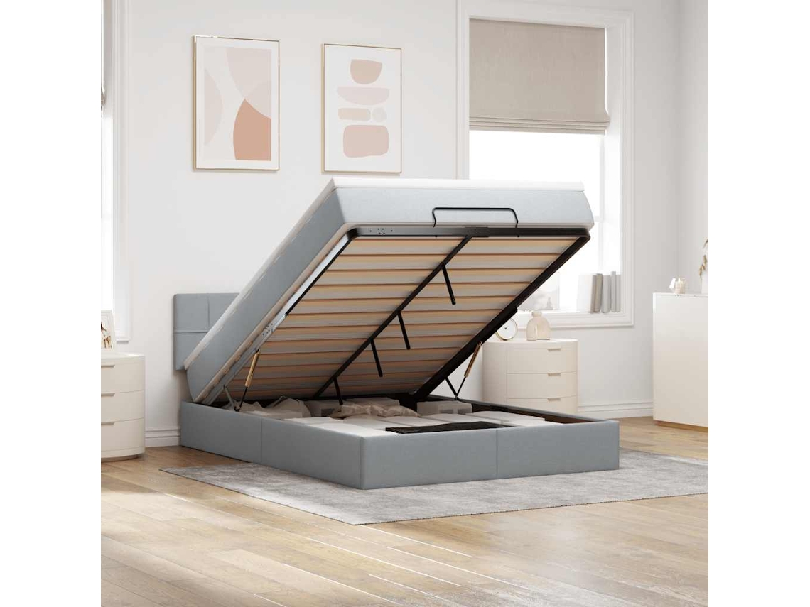 Vidaxl Cama Otomana com Colchão 140x190 Cm Tecido Cinzento Claro