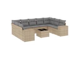 Conjunto de 10 Sofás para Jardim com Almofadões Vime Pe Bege MAISON EXCLUSIVE