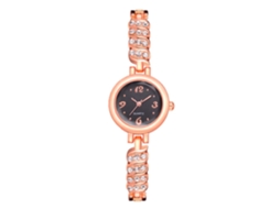 Relógio Feminino de Quartzo com Pulseira de Brazalete e Cristais, Rose Gold+black