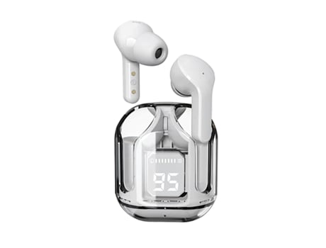 Ledwood Auricular Bluetooth Sem Fios Tws 5.3 Chrystal Led Display Branco