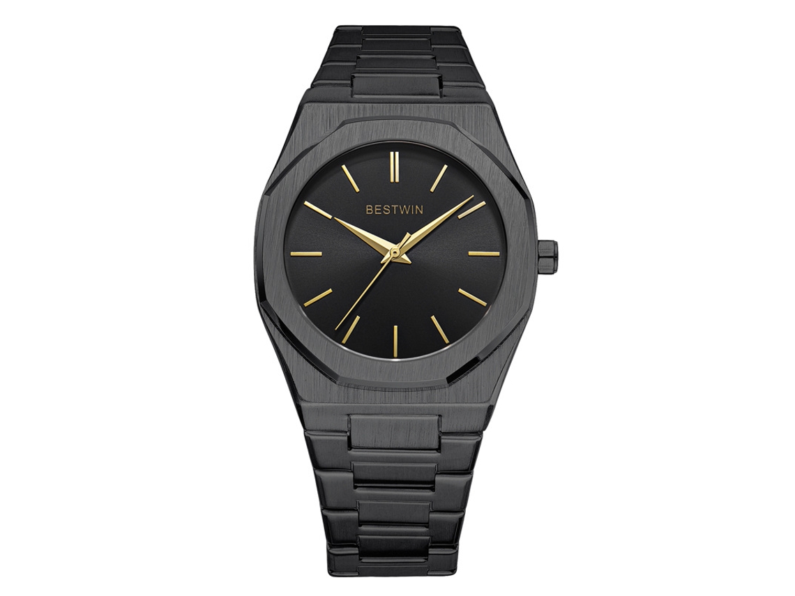 Relógio Masculino de Quartzo com Fecho Duplo de Pressão em Formato de Borboleta MDUG (preto e Dourado)