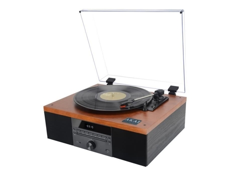 Platina Discos Vinil/cd Com Rádio Fm Akai Marrom