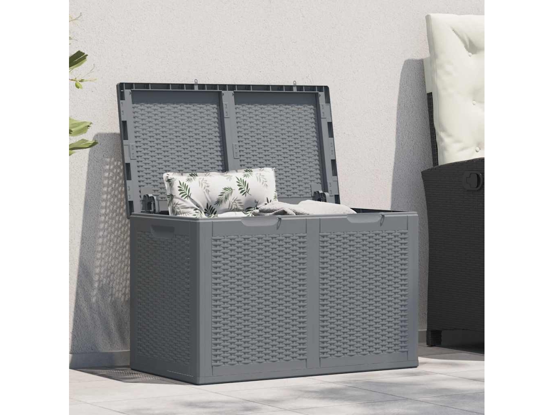 Vidaxl Caixa De Arrumação Para Jardim 180 L Vime Pp Cinzento