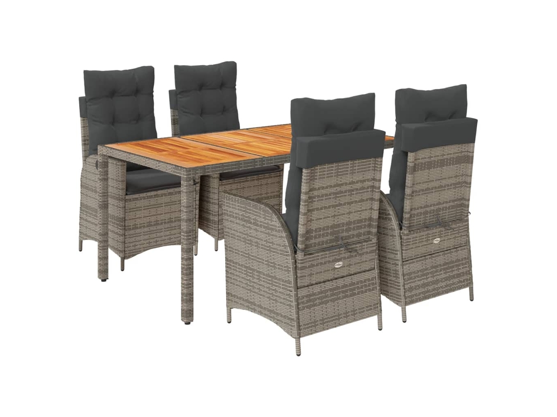 Conjunto de 5 Jantar para Jardim com Almofadões Vime Pe Cinza MAISON EXCLUSIVE