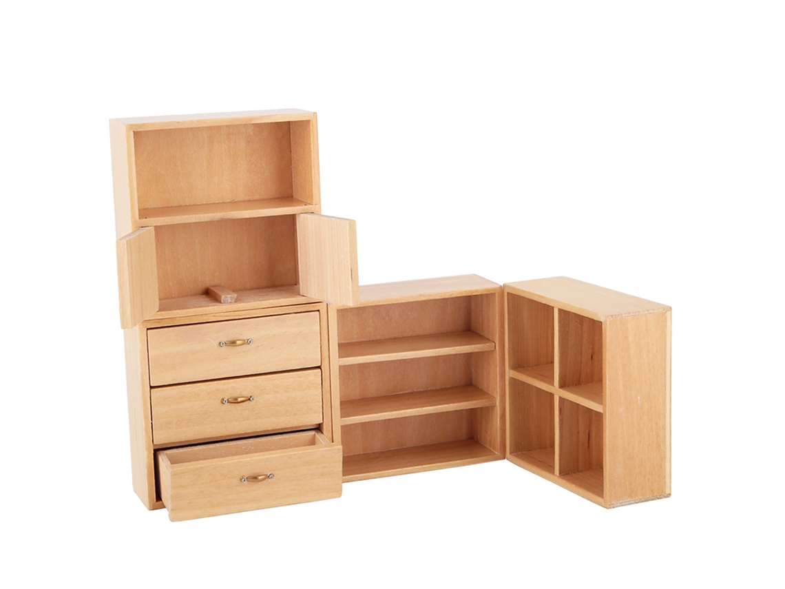 Ats mueble Mini Armário de Madeira 1:12 para Casa de Boneca Sala Quarto Cor Burlywood