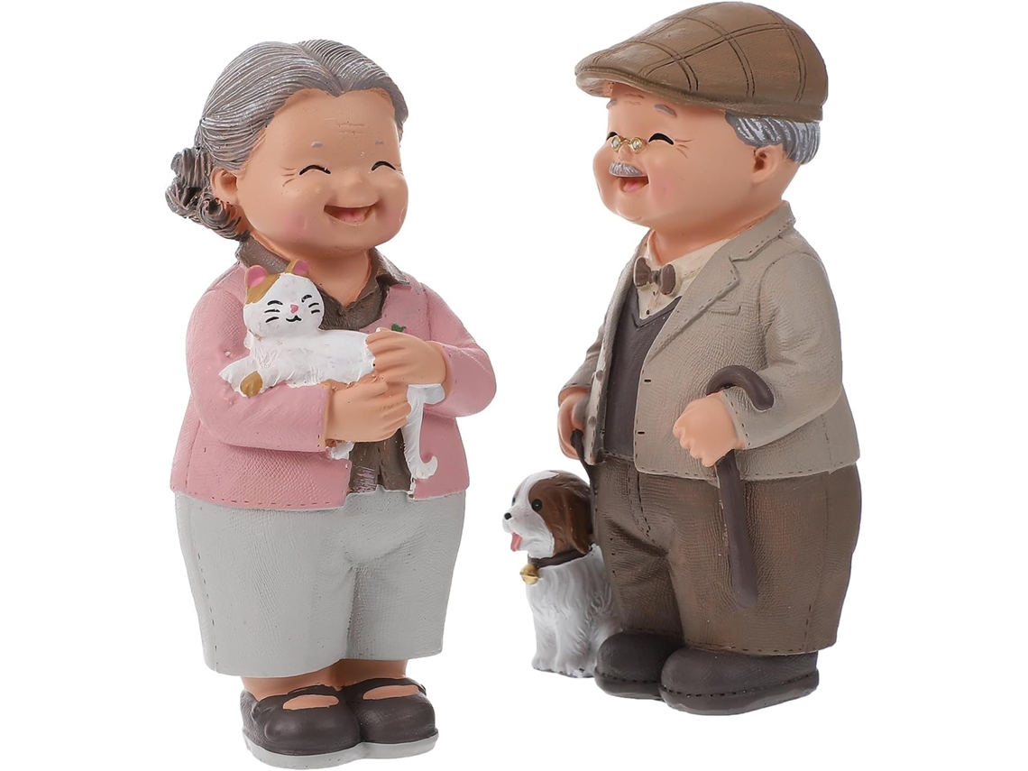 Estatueta Resina Fácil Limpar Representando Casal Idosos Decoração Namorados Jardins Dia GOKOCO