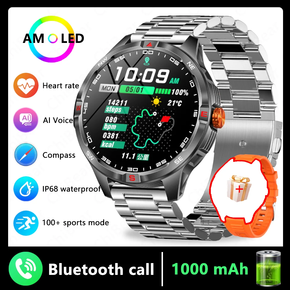 (aço Prateado) Smartwatch, Gps, Bússola, Resistente À Água, Esportes E Fitness