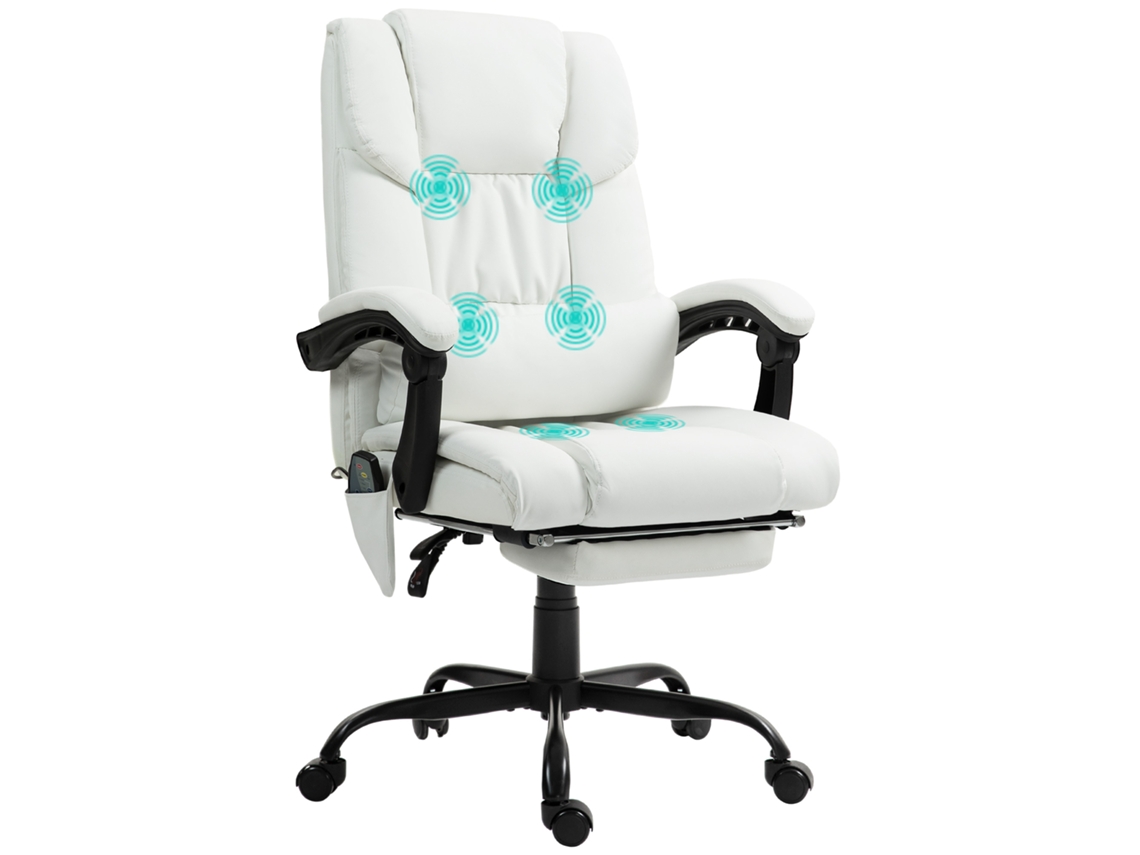 Cadeira de Escritório Com Massagem Couro Sintético e Metal Cor Branco 66x75x112-122 cm Vinsetto