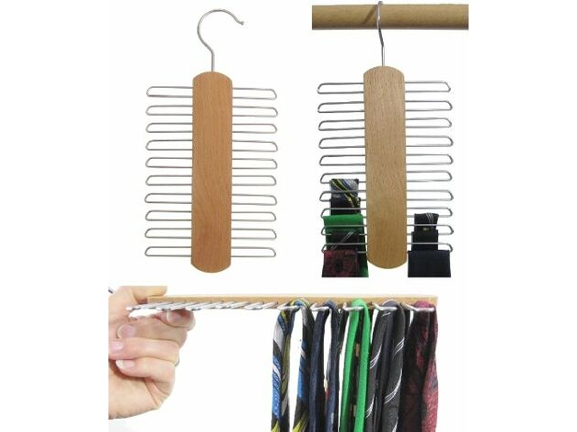 Porta Gravatas Madeira de Faia 20 Gravatas, Pack com 2 BRILVIBERA