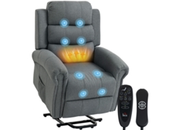 Poltrona Massagem Com Elevação, Relax, Cabeças Vibratórias, Inclinação, Linho, Cinza.