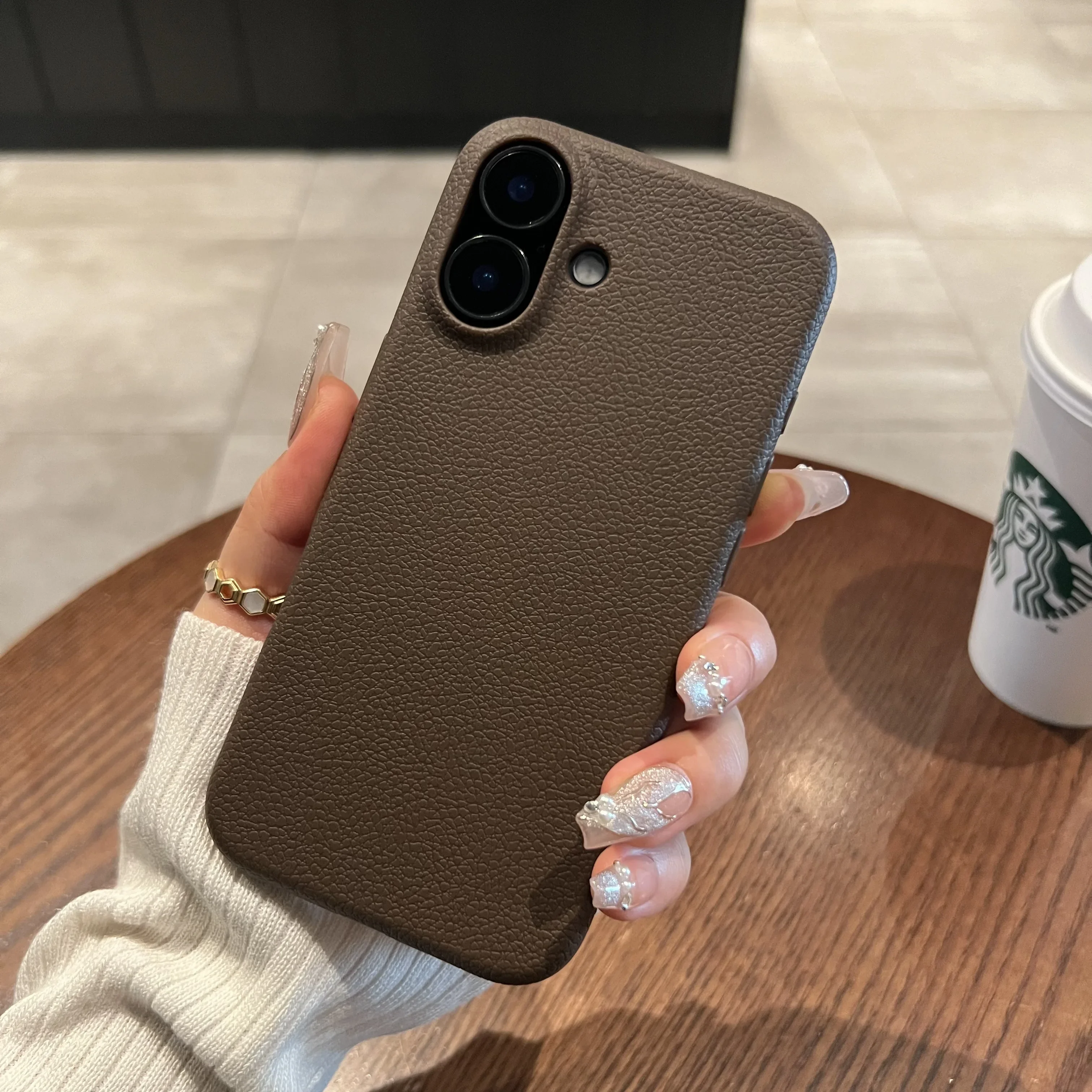 (café 17air) Capa De Celular De Silicone Macio À Prova De Choque Com Textura De Couro, Simples