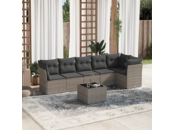 Vidaxl 7 Pcs Conjunto Sofás P/ Jardim C/ Almofadões Vime Pe Cinzento