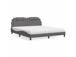 Vidaxl Cama Viana Com Colchão 180x200 Cm Couro Artificial Cinza