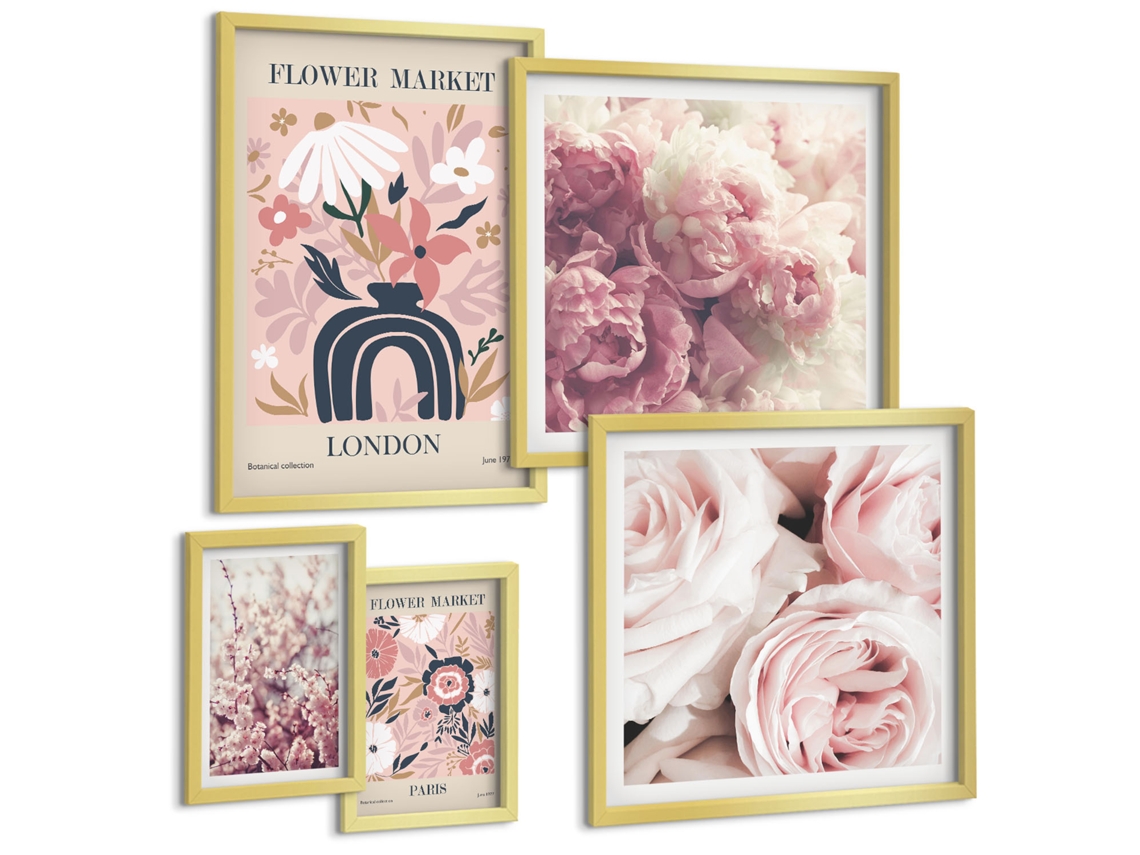 Conjunto De Pinturas Motivos Florais Boho Decorações Espelharte (5 Peças)