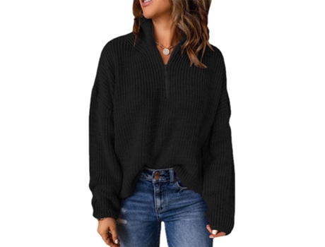 Camisola De Mulher Viviliyya Elegante Fecho Éclair Gola Alta Grosso Casual Preto (xl)