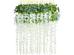 Conjunto de 12 Flores Artificiais Brancas de Glicínia para Decoração de Casa. AQUAFORGE
