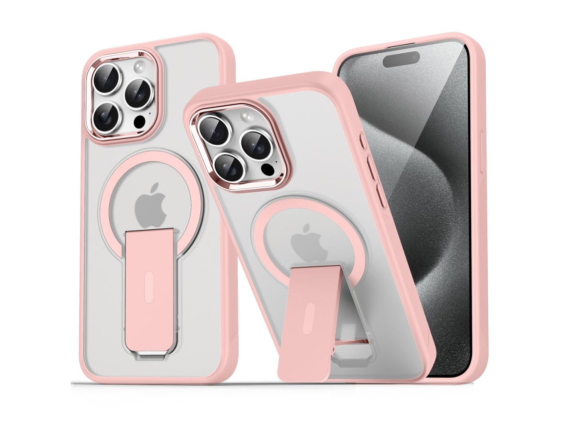 Suporte Casa Magsafe Para Iphone 15 Pro Pele Sintética Rosa
