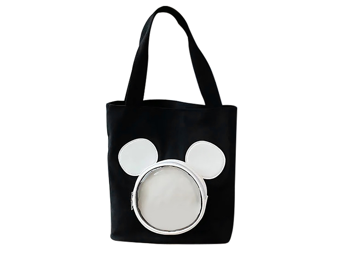 Bolsa de Lona Fashion com Desenho Animado Grande Capacidade para Viagem Trabalho Preta
